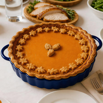 10×2in Deep Ceramic Pie Pan with Handles for Pie Quiche Tart Baking. Easy to grip, Lead-Free. Casserole Lasagna Dish