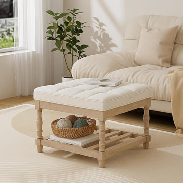 Square Ottoman Coffee Table with Storage,Upholstered Tufted Storage Ottoman Foot Rest,Mid Century Modern Coffee Table