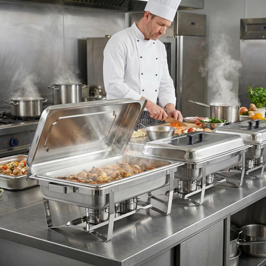 Chafing Dishes for Buffet, 4 Pack 9 Quart Stainless Steel Chafer Set