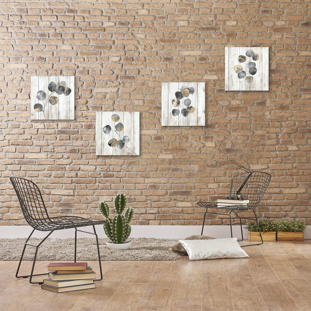 Leaf Artwork Botanical Canvas Print: Gray Leaves Painting Wall Art ( x 4 PCS,Multi-Sized)