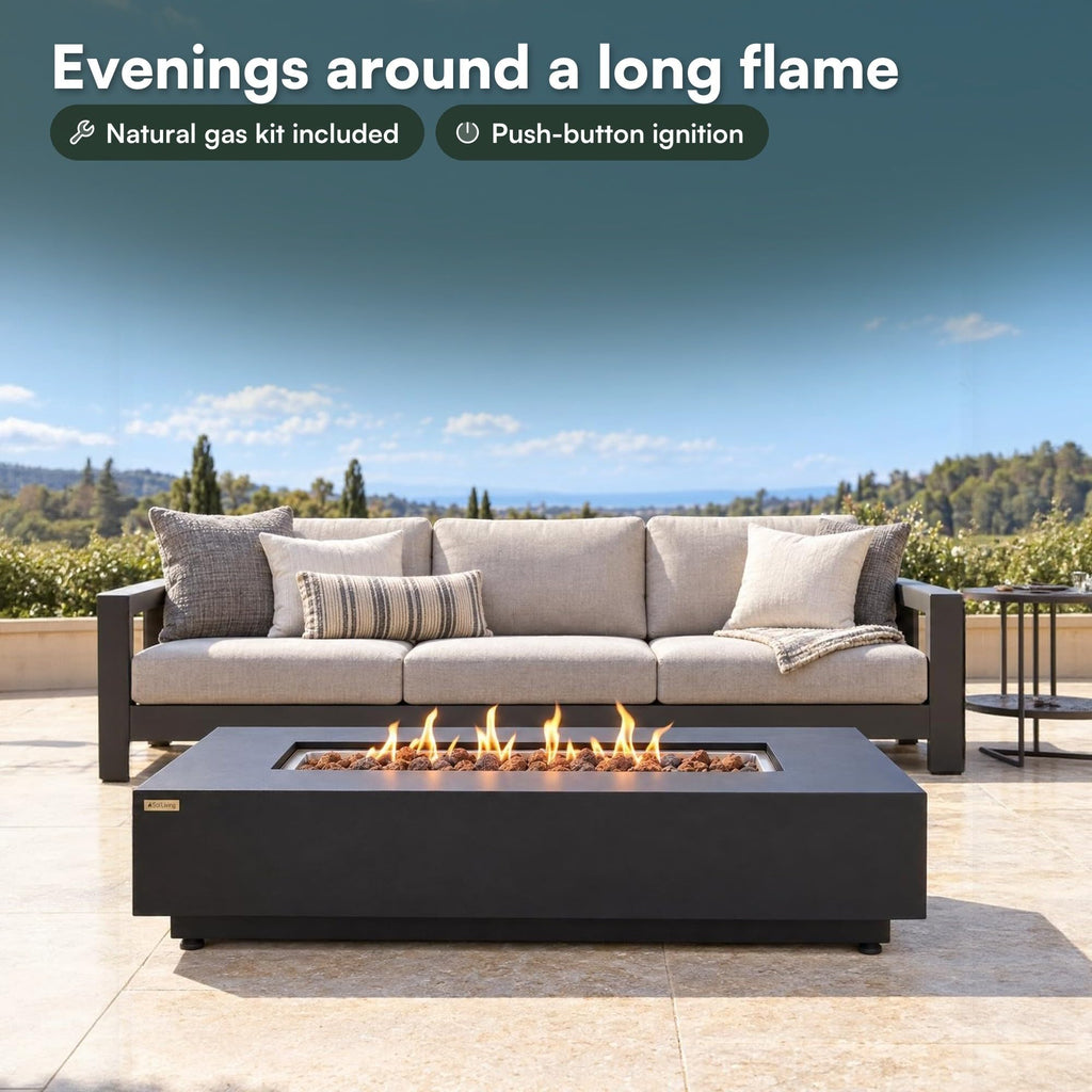 Westwood Fire Table Outdoor Fire Pit 50" x 26" Rectangular Propane Firepit Includes Lava Rocks 50, 000 BTUs Outdoor
