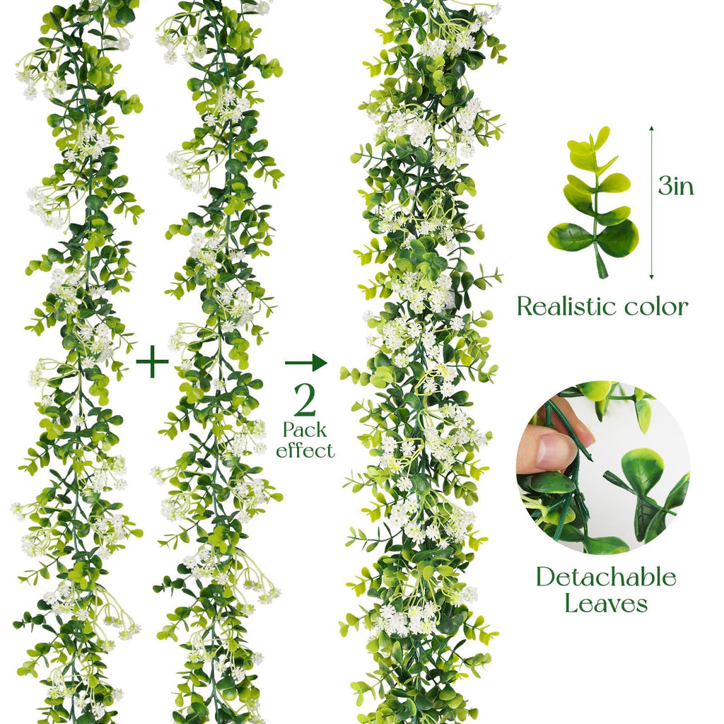 6FT Eucalyptus Garland with Flowers, 6 Pack Artificial Greenery Garland Hanging Summer Eucalyptus Garland Suitable