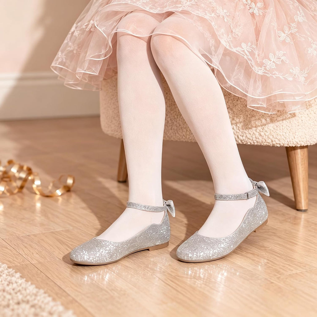 Girls Mary Jane Dress Shoes Princess Flats with Bow Wedding Party Flower Girl Back to School Shoes for Little Big Kids