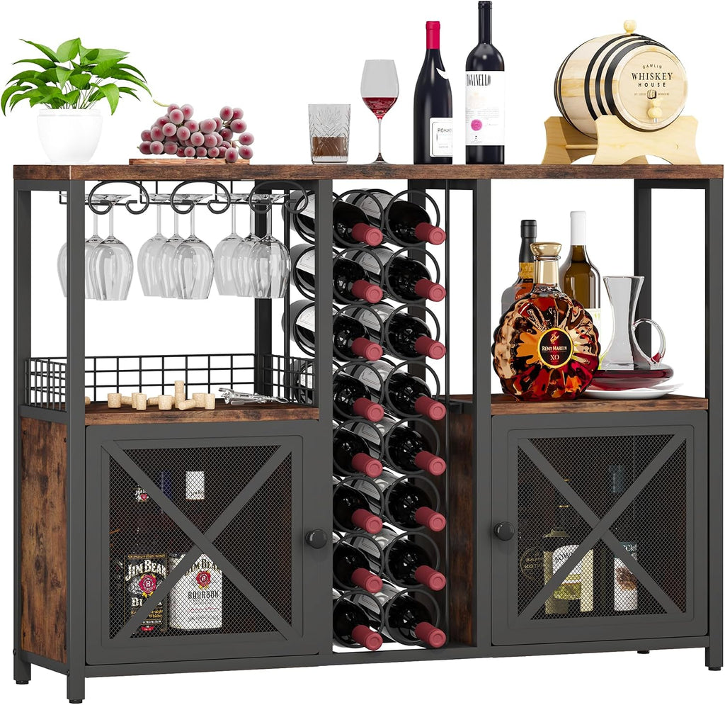 Mini Bars , Wooden Coffee Bar Cabinet, Modern Liquor Cabinet for Liquor and Glasses, Farmhouse Buffet Wine Cabinet