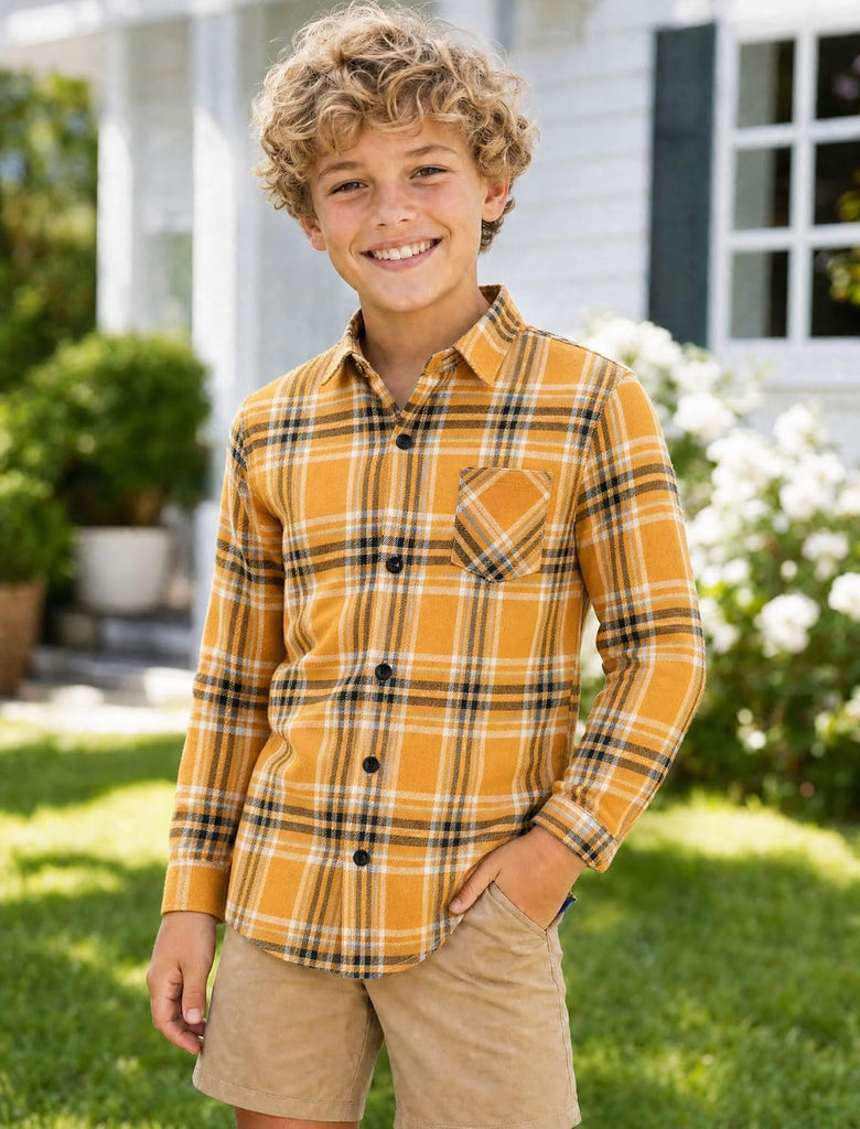 Boys Flannel Shirts Long Sleeve Plaid Button Down Shirt