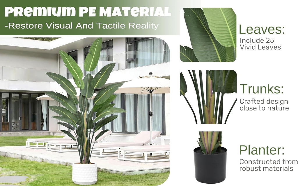 Artificial Bird of Paradise Tree 9FT 25 Thick Matte Texture Leaves Realistic Tall Large Faux Tropical Traveler's Palm