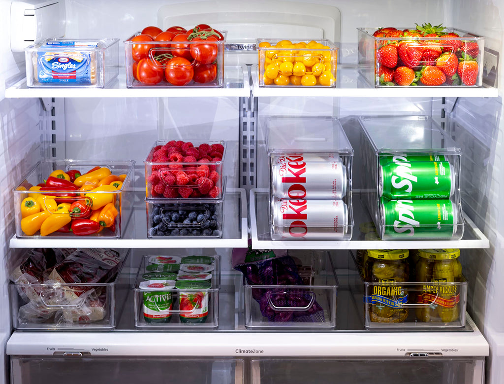 Set Of 16 Refrigerator Organizer Bins - Plastic Pantry Organization and Storage Baskets - Stackable Food Fridge