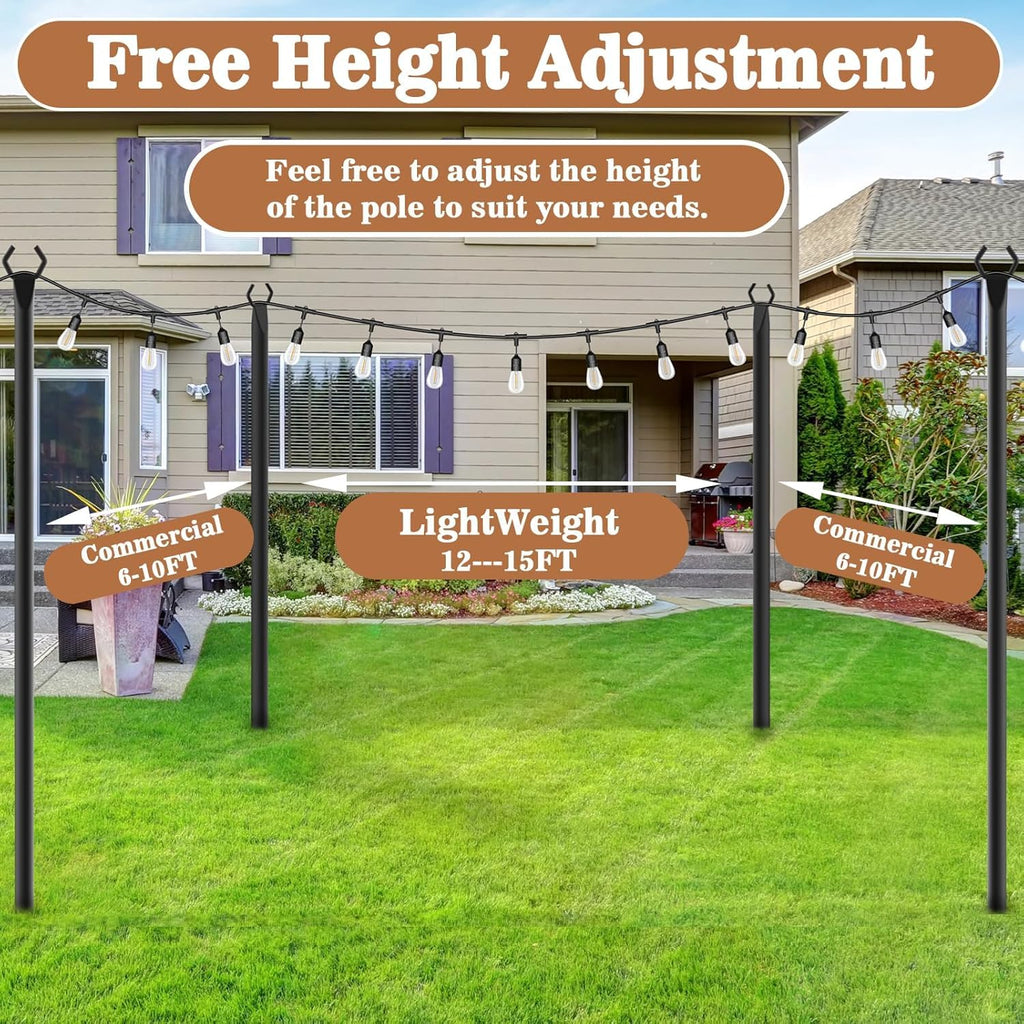 4Pack String Light Poles, Metal Poles for Hanging Outdoor Light Strings, 4 Pack 10 FT Light Poles Stand for Outside