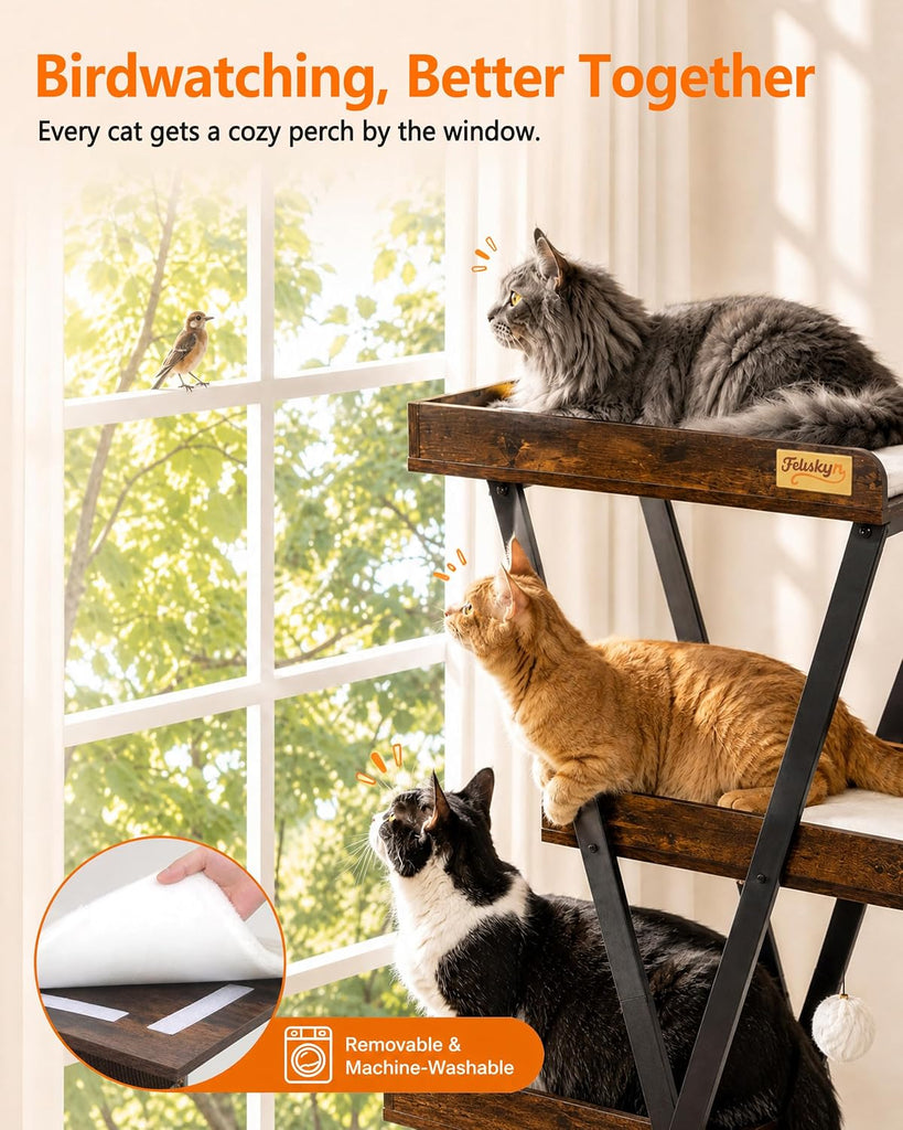 Modern Wood Cat Tree Tower for Indoor Cats Large Adult 67-in Tall