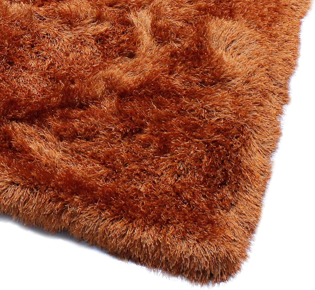 LA Rust Dark Orange Pumpkin Color Solid Shag Shaggy Fluffy Floor Modern Furry Rectangular Fuzzy Patterned Plush Deep