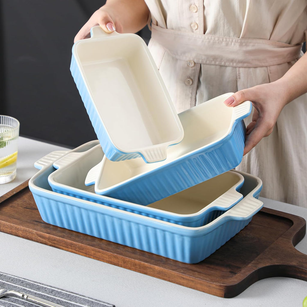Casserole Dishes for Oven, Ceramic Bakeware Set of 4, Blue | Deep Lasagna Pans for Versatile Use, Durable Bakeware