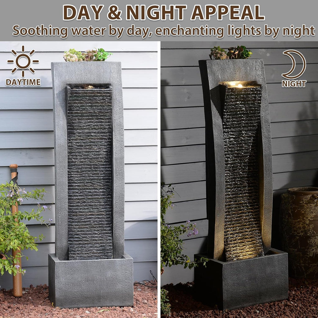 Outdoor Water Fountain, 49.2" Tall Freestanding Fountain with LED Lights & Pump