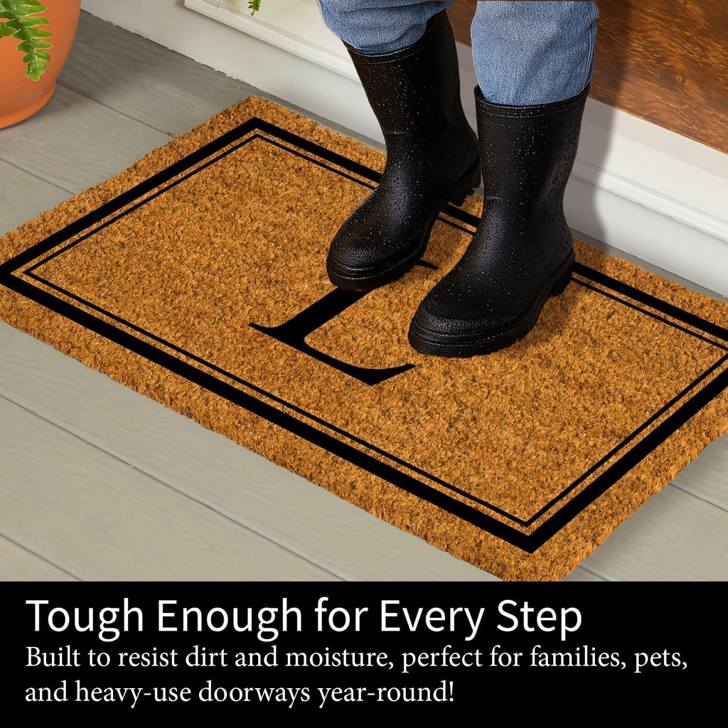 Flag Monogram Letter L Entrance Doormat | 28 x 16 inches | Dirt Catching Natural Coir | All-Season | Non-Slip Backing