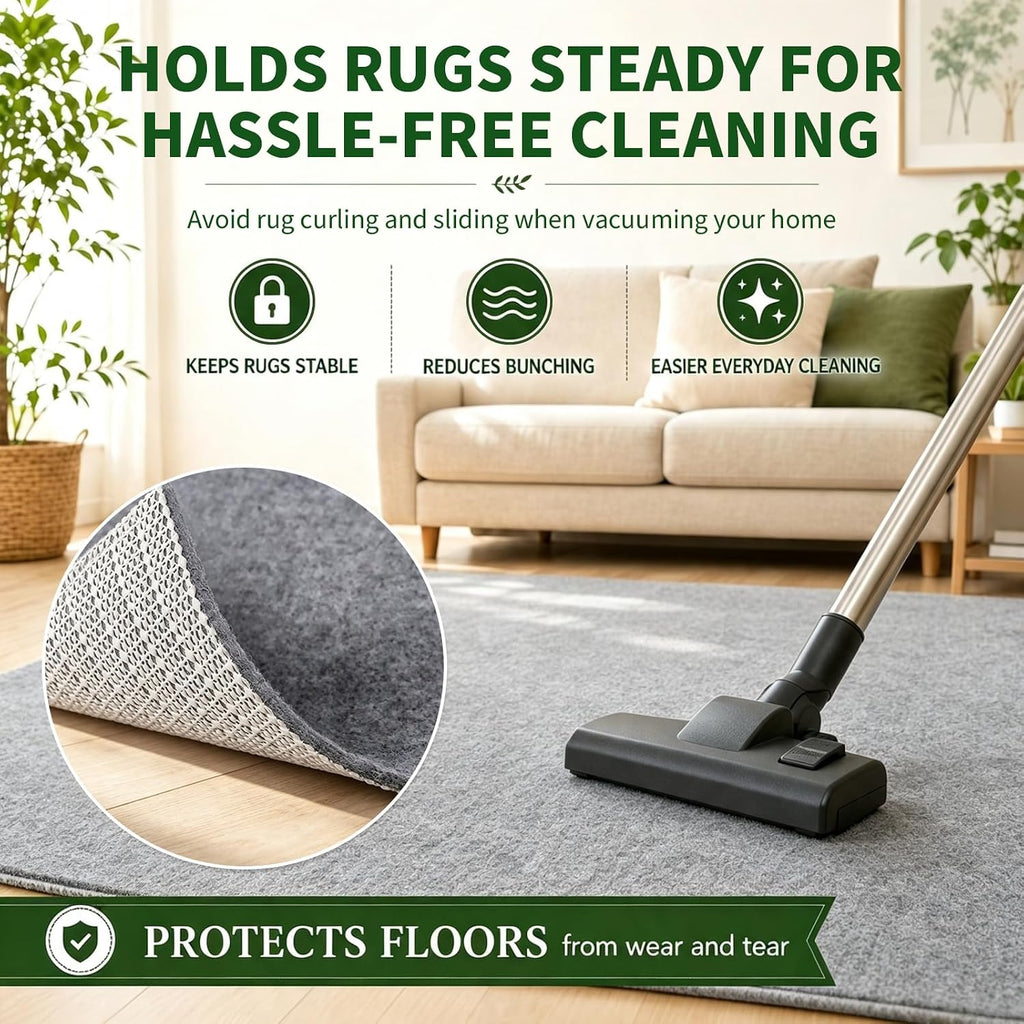 Non Slip Rug Pad Grippers - 9x12 Ft, 1/8" Thick, (Felt + Rubber) Double Layers Area Carpet Mat Tap, Provides - Set of 108