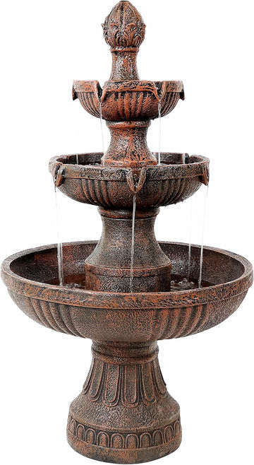 Flower Blossom 43" Tiered Outdoor Water Fountain - 3-Tiered Outdoor Fountain - Earth Finish
