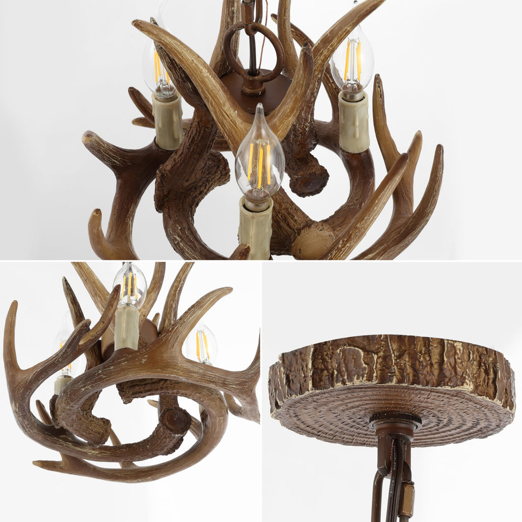 Nelle 3-Light Antler 11.5" LED Chandelier Resin, Brown