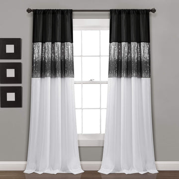 Night Sky Window Curtain Panel, Single 42"W x 84"L Black & White - Sequin Backdrop Curtain - Room Darkening Curtains