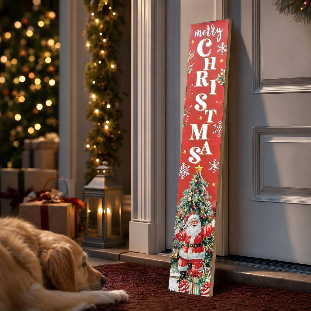 Christmas wooden porch sign Vertical hanging decorations Merry Christmas Decor sign front door standing 47x7.8Inch