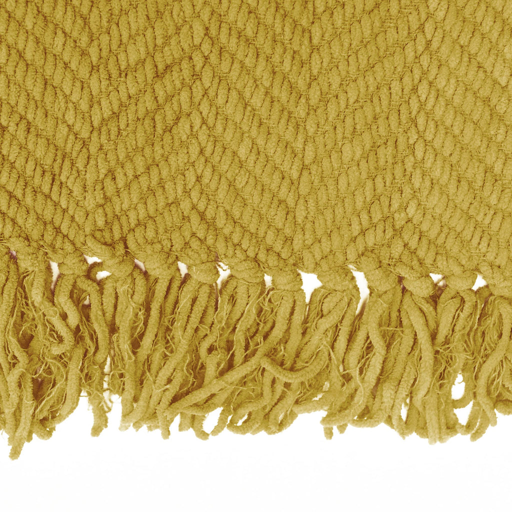 Throw Blanket for Couch Soft Knitted Textured Couch Cover Yellow Tweed Blanket with Fringe Tassel Décor Bed Sofa