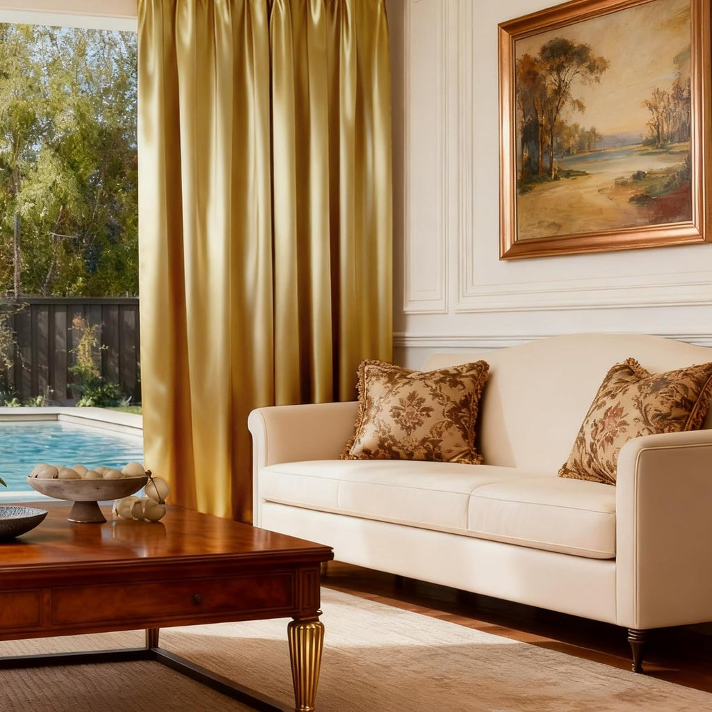 Faux Silk Gold Blackout Curtains 52W x 96L 2 Panels