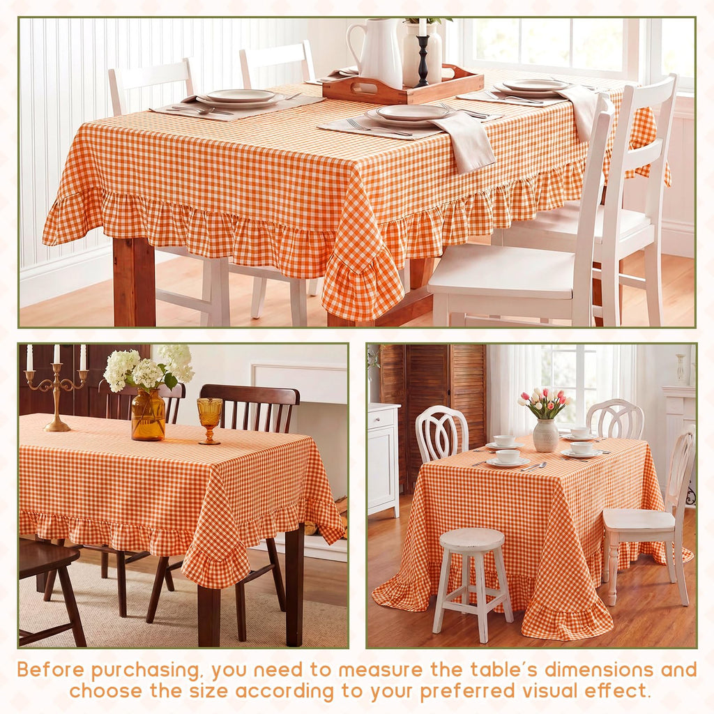Gingham Ruffled Tablecloth, Fall Orange, 52 x 70 Inches, Rectangle