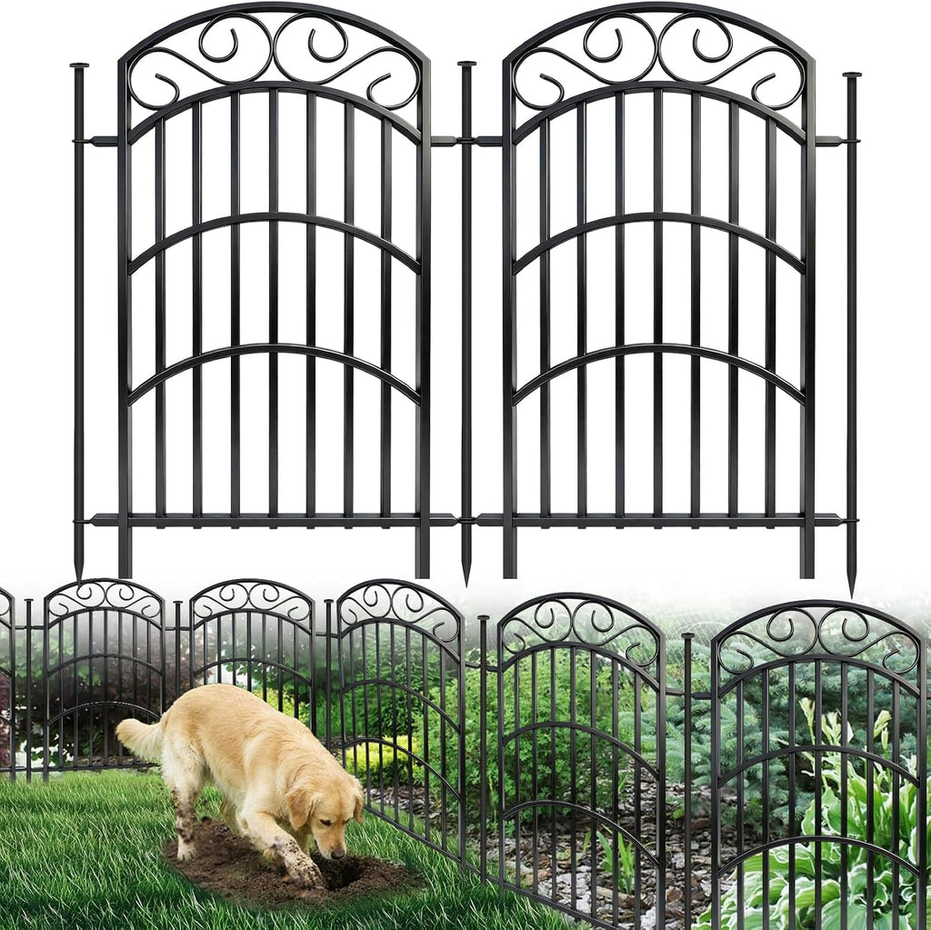 8 Panels Decorative Garden Fence, 40in(H)×18Ft(L) Heavy Duty Metal Outdoor Dog Fence Rustproof Square Tube No Dig