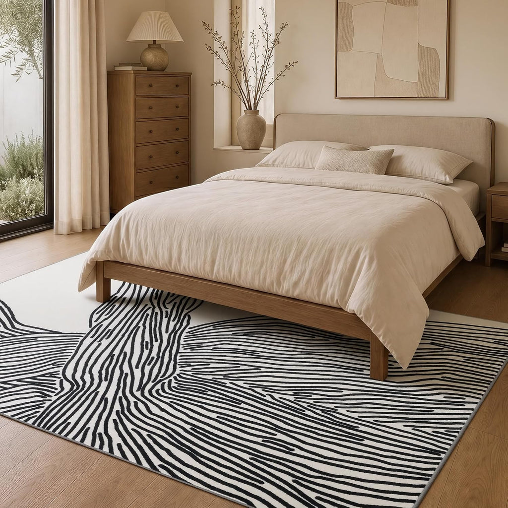 Area Rugs, Abstract Washable Rug, Modern Black and White Rug Living Room Dining Room Office Playroom Nursery