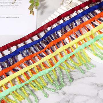 Crystal Beaded Ribbon Fringe Trim Tassel 2.4" Sky Blue - 1Yard