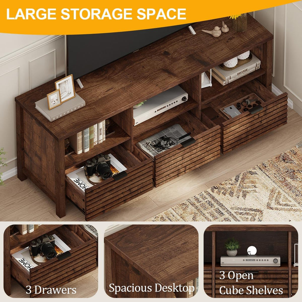 TV Stand, Mid Century Modern Media Console for 60 55 in TVs, Oak