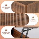 Fluted Lift Top Coffee Table with Storage, Modern Coffee Table（Walnut）