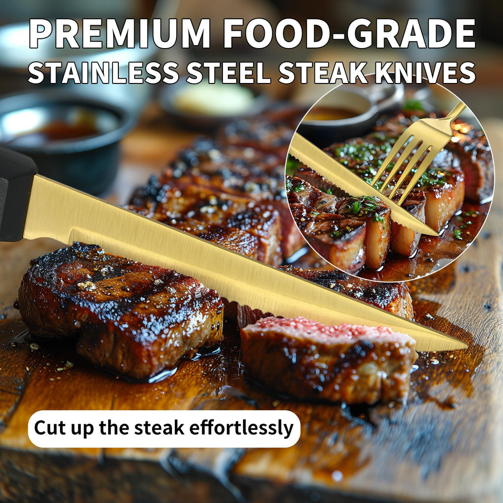 48-Piece Gold Silverware Set for 8 with Steak Knives, Stainless Steel Flatware Set, 18/8 Food Grade Cutlery Set