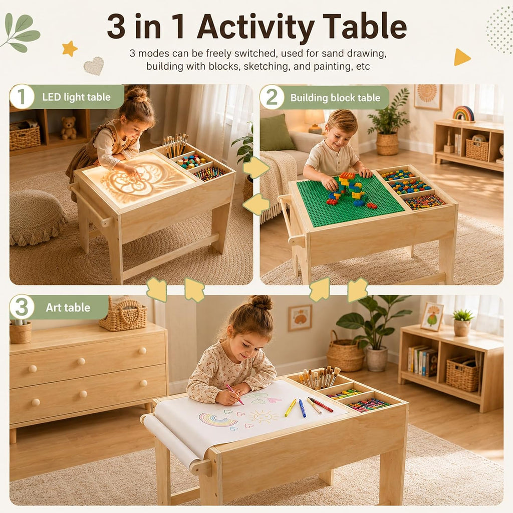 Light Table for Kids, in-1 Activity Table with Storage & LED Light