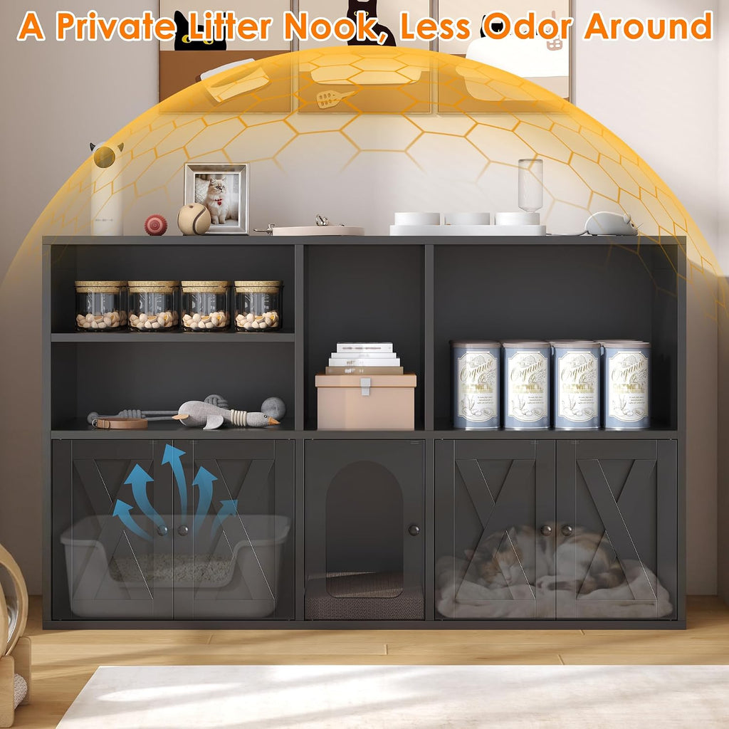 Cat Litter Box Enclosure for 2 Cats with Scratch Pad, Hidden Litter Box Furniture with Storage Cabinet & Open
