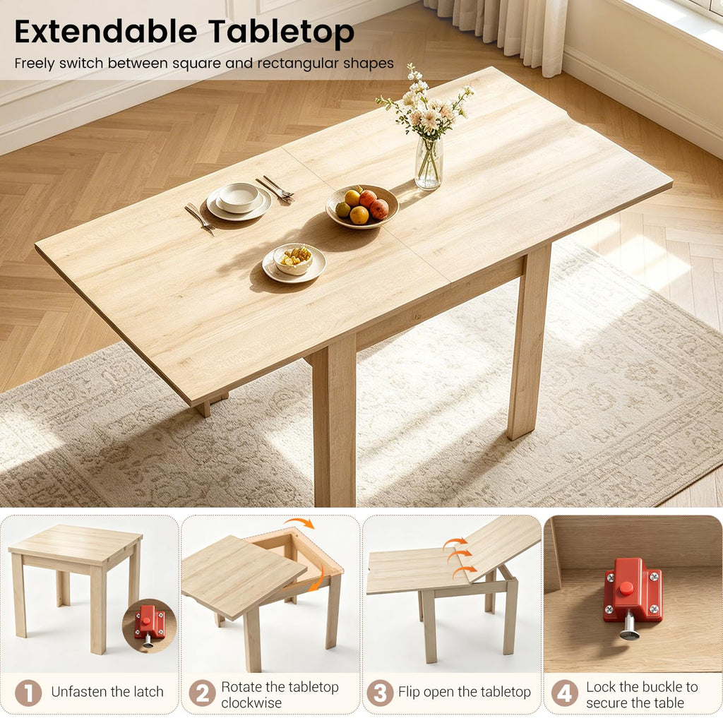 31.5"-63" Square Extendable Folding Dining Table, Natural MDF Wood