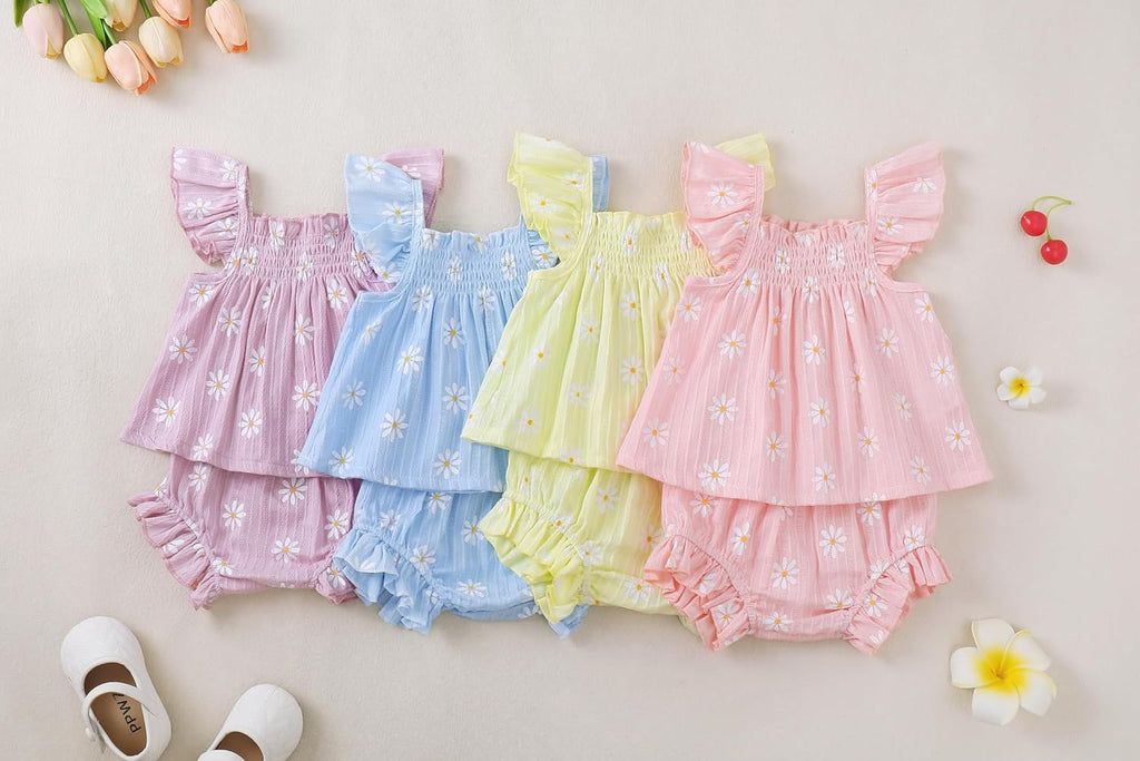 Newborn Baby Girl Summer Clothes Infant Girl Outfits Sleeveless Ruffle Top and Bloomers Shorts Set 0 3 6