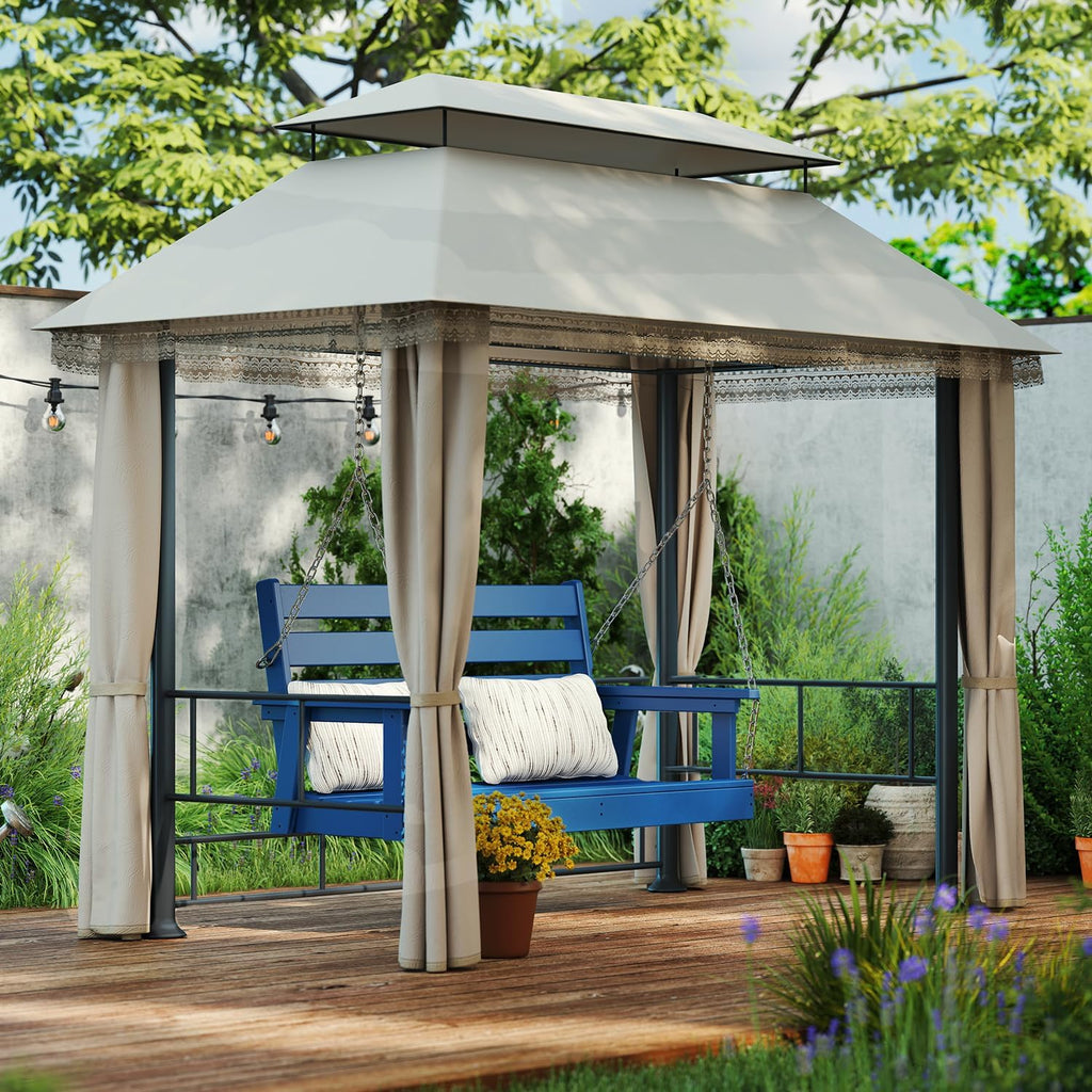 Outdoor Porch Swing | HDPE Plastic | 2-Person | Hanging Bench Swings | Weatherproof | 4 Stainless Steel Chains | Blue
