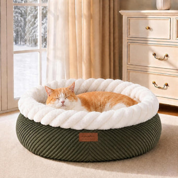Cute Round Cat Bed, Calming Donut Small Dog Beds, Washable