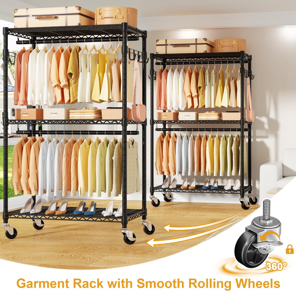 P1 Rolling Clothes Rack, Portable Wardrobe Closet Holds 500lbs