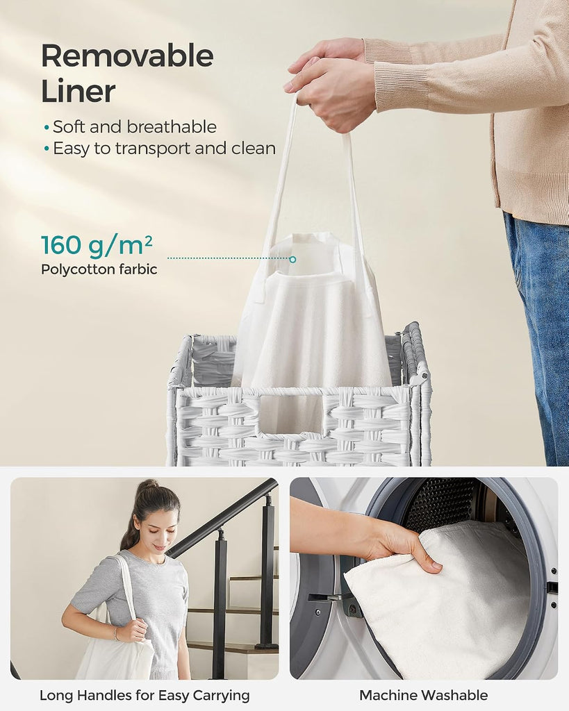 Laundry Hamper with Lid, 23.8 Gallon (90 L) Synthetic Rattan Clothes Laundry Basket with Lid and Handles, Foldable