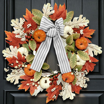 24 Inch Fall Wreaths for Front Door, Home Decor Farmhouse Off White