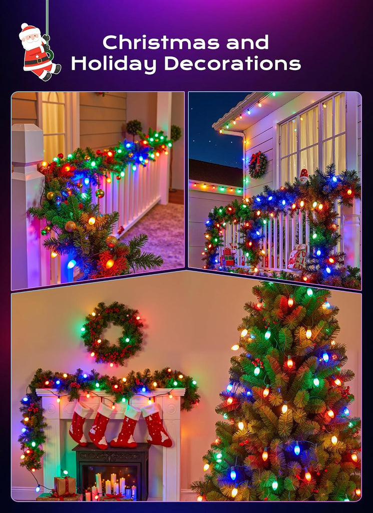 C9 LED Christmas Lights Outdoor, 100 FT 100 Multi-Colored Connectable C9 String Lights for Christmas Tree Patio