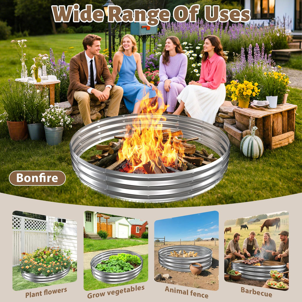 72" Round Galvanized Steel Fire Ring Pit/Raised Garden Bed Kit