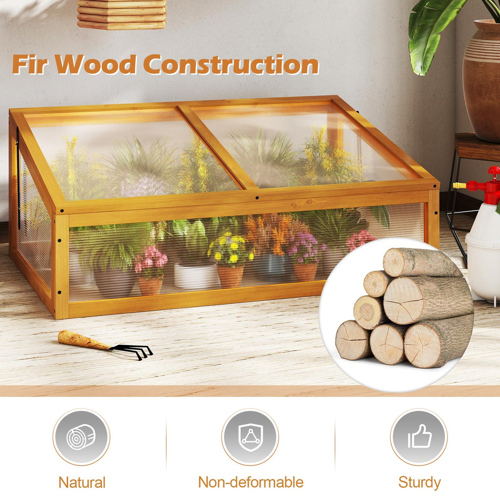 Wood Cold Frame Greenhouse, Portable Raised Planter Bed Protection with Transparent Flip-top Roof, Small Indoor