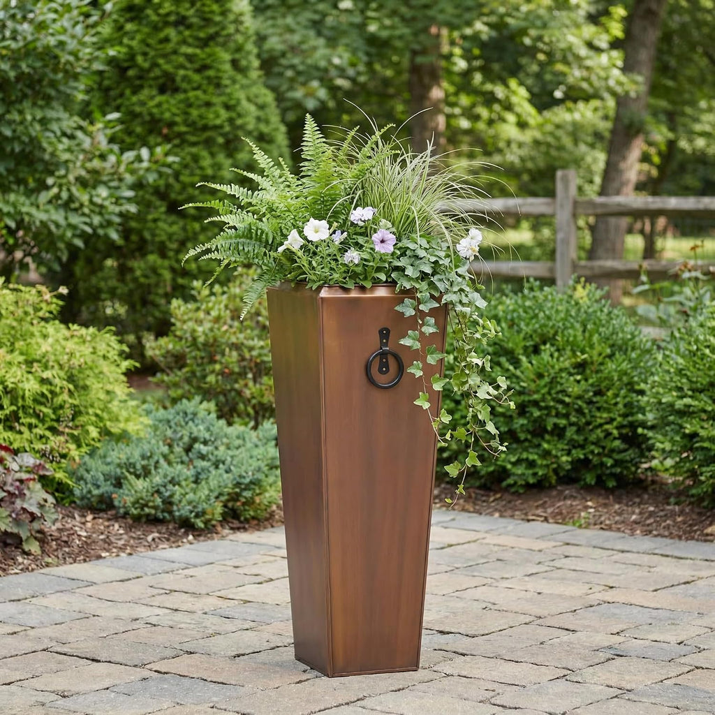 Tall Outdoor Planters Copper Large Flower Pots Indoor Balcony Garden Deck Front Porch Entryway Antique Copper Single