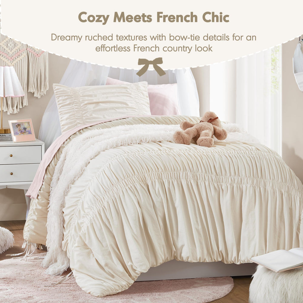 Ruched Ivory Comforter Set, 2pc
