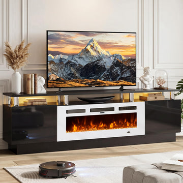 70" Fireplace TV Stand for TVs UP to 80", Electric Fireplace Entertainment Center with LED Lights & Storage Cabinets