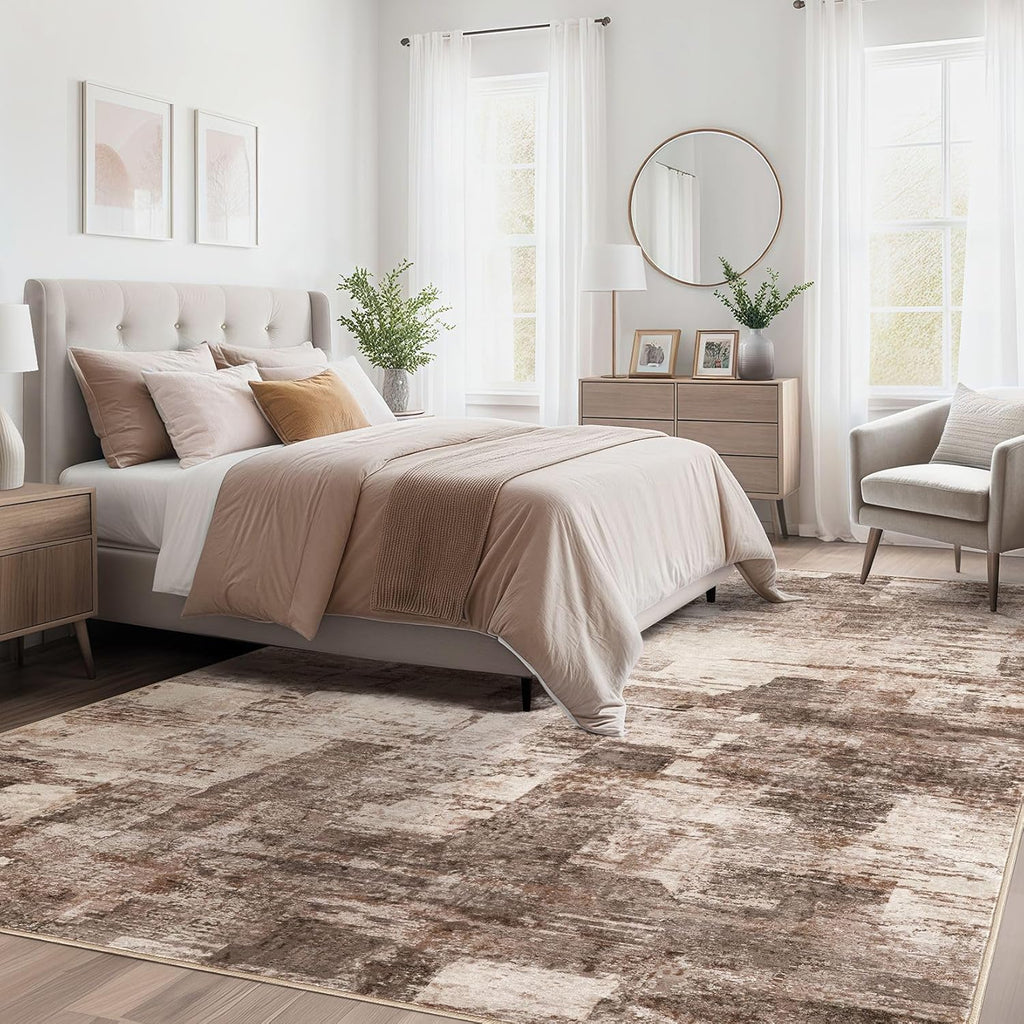 8x10 Washable Area Rug - Abstract Soft Non-Slip Modern Low-Pile Carpet