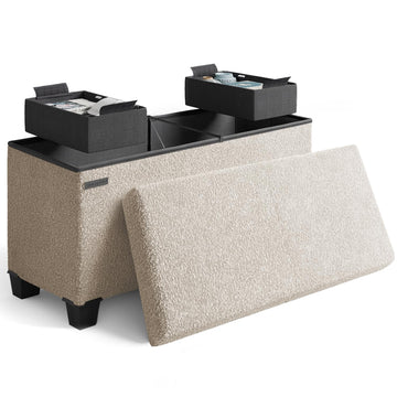 Storage Ottoman Bench, 30 Inch Storage Bench End of Bed, Foldable Large Ottoman Foot Rest, Entryway Bench with