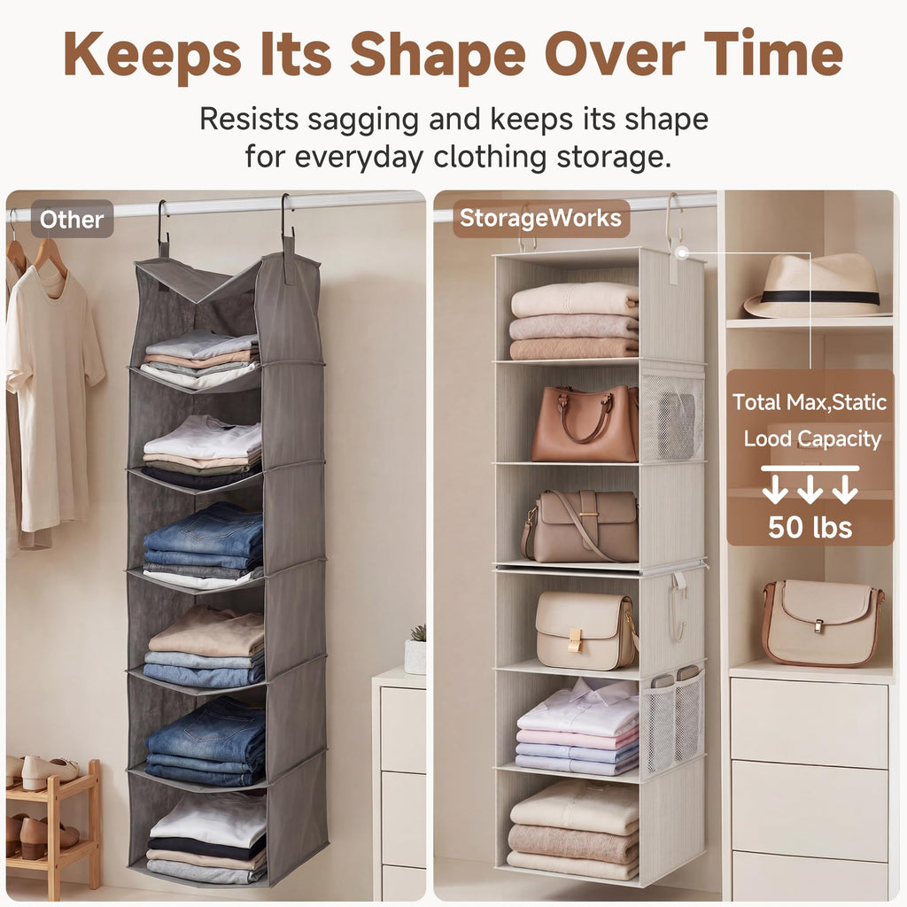 Hanging Closet Organizer, 6-Shelf with 2-in-1 Design