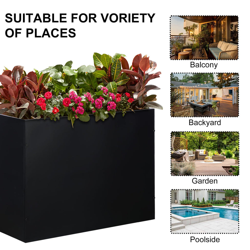 Large Metal Planter Box 32"x 12"x 24", Rectangular Modern Black Metal Planter Box Heavy Duty with Drainage Holes for